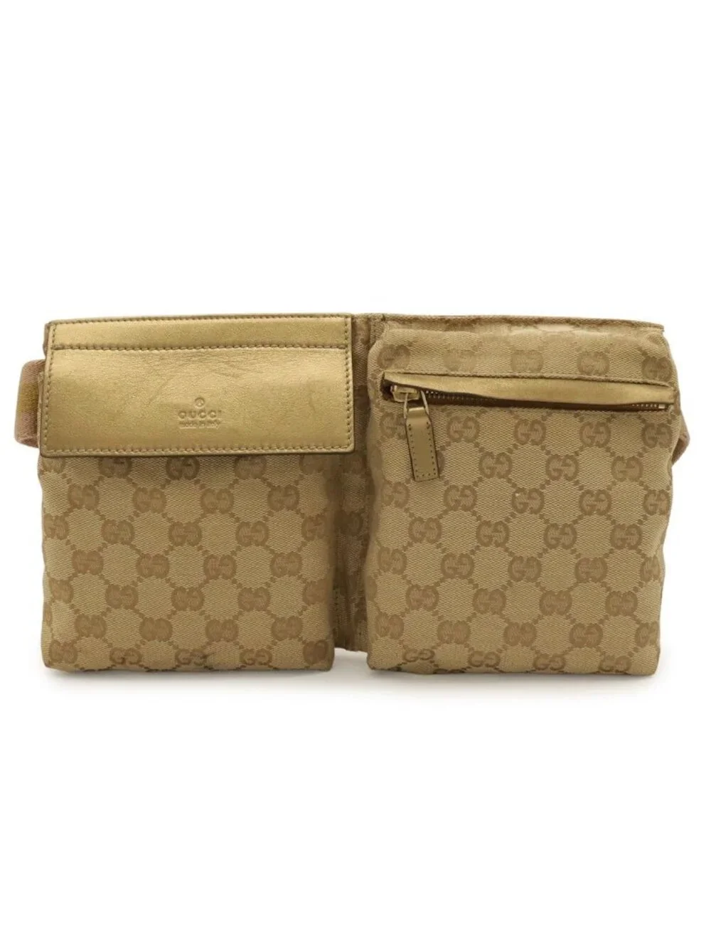 Gucci GG Canvas Sherry Line Belt Bag Waist Pouch Hip Beige Pink Metallic Gold